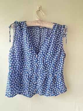 Madewell Blue Floral Tie Shoulder Peplum Top Belle Button Down Tank Cottagecore
